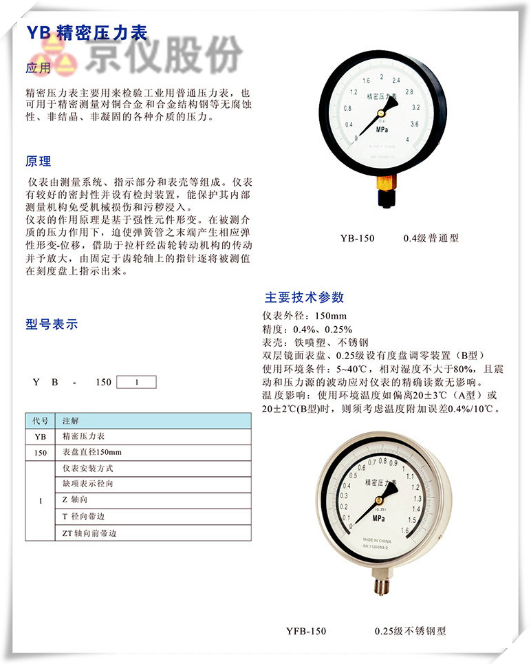 YB精密壓力表